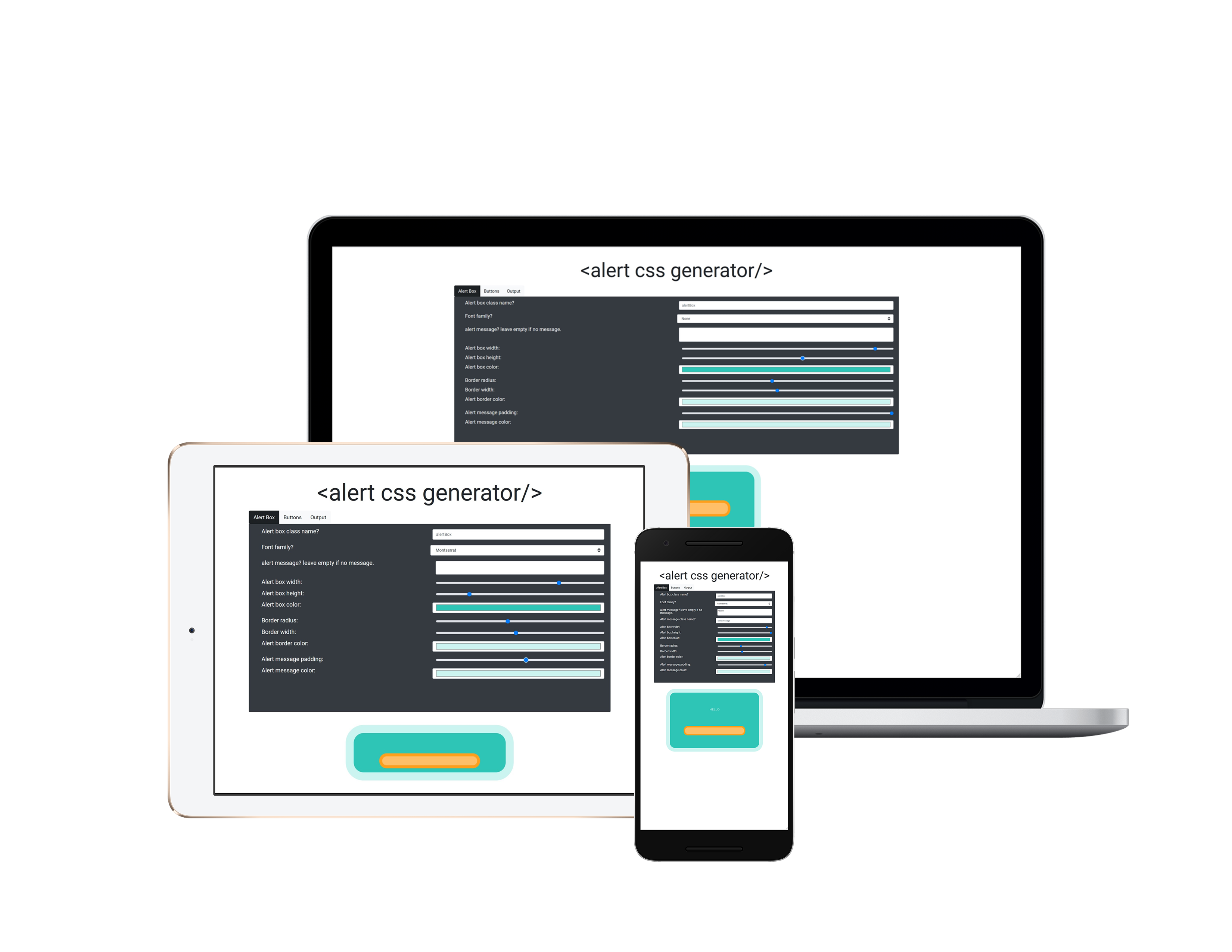 the same device mockup of the alert css generator app